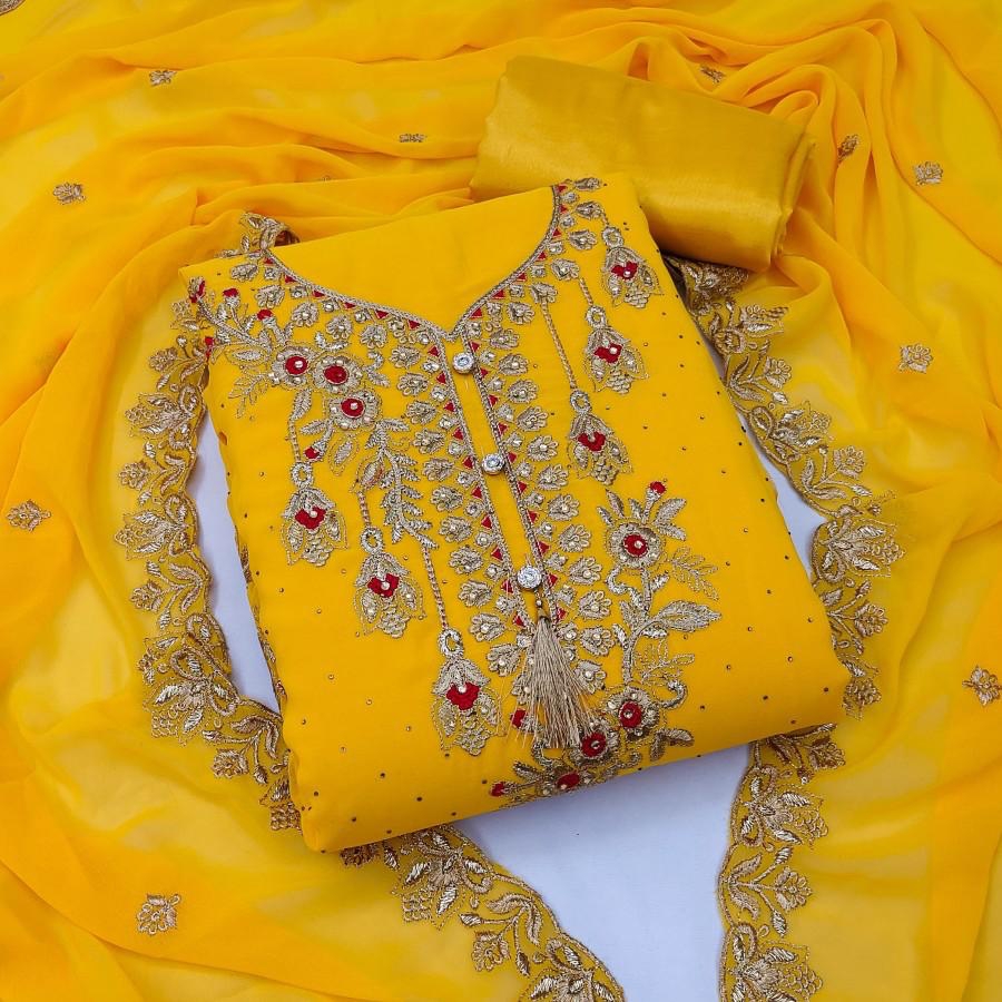 Georgette Embroidery Work Salwar Kameez For Women - Dress For Girls - Dress For Girls - 4 Pice Dress - Four Piece